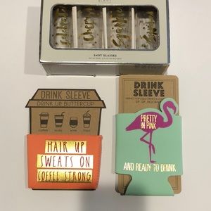 Set of 4 shot glasses and two drink sleeves from EXPRESS.